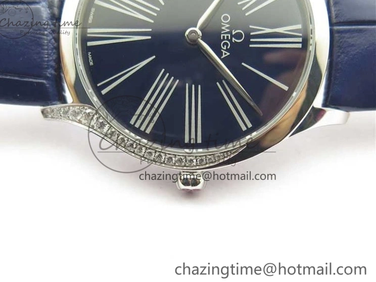 0412 Ladies’ De Ville Trésor Diamond Blue Dial Blue Fabric Watch OXF 1:1 Best Edition Swiss Quartz Upgraded 7892